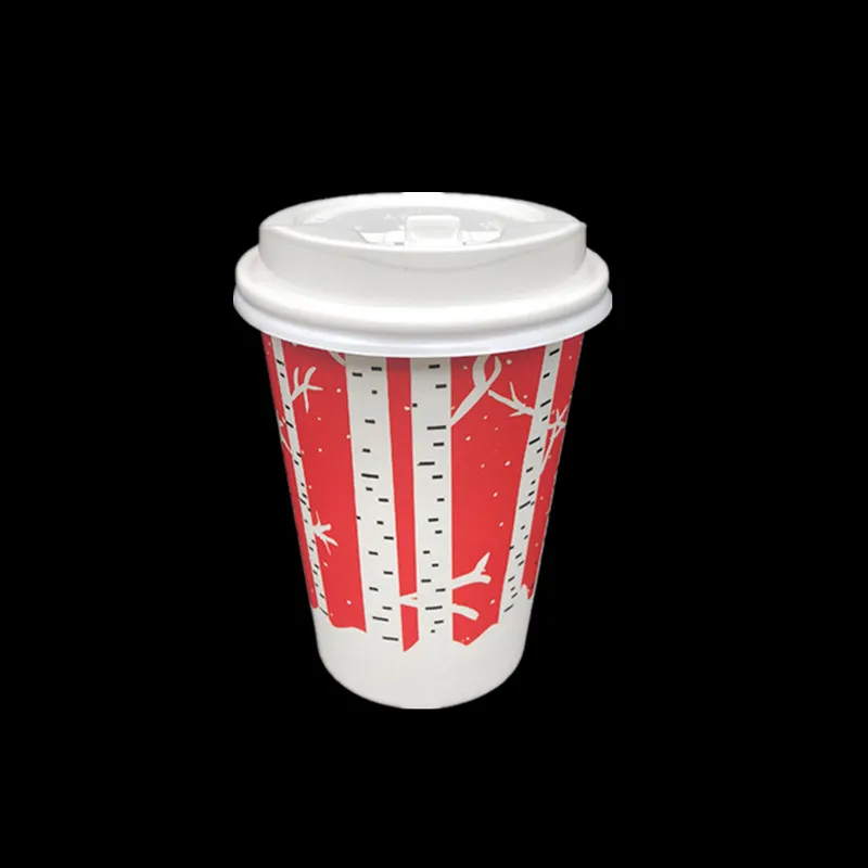 50 шт., высокое качество, Рождественская чашка 14 унций, 400 мл, красные одноразовые кофейные чашки, вечерние бумажные стаканчики для холодного горячего напитка с крышкой, посылка на вынос - Цвет: cup and lid4