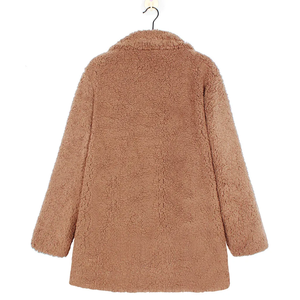 Верхняя одежда с отложным воротником, пальто-Тедди, модное однотонное зимнее теплое пальто, элегантное Свободное пальто с лацканами, женское плюшевое пальто