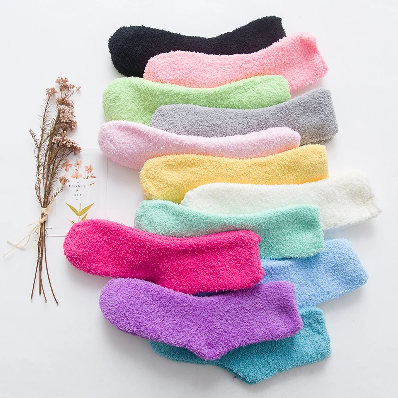 Fashion Women Bed Socks Pure Color Fluffy Warm Winter Kids Gift Soft Floor Home