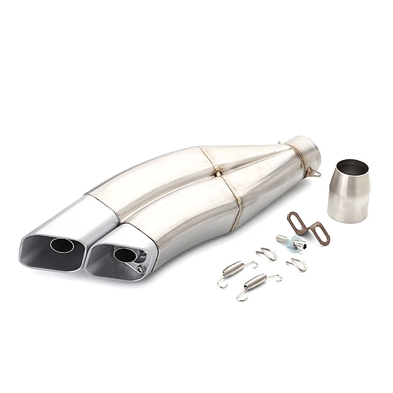 51mm Universal Motorcycle Exhaust Dual Tail Pipe With Silencer 417mm Stainless Steel Exhaust system For ATV Street Bike - Image 3