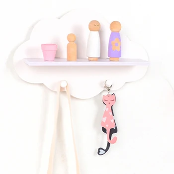 

Cloud Shape Wood Floating Shelf Wall Mount Display Wall Hang Storage Rack White For Hanging Hat And Clothing