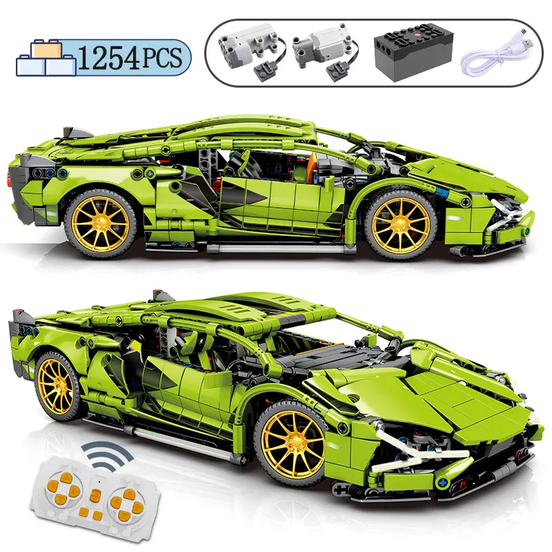 Photo Product 1254Pcs RC/non-RC Racing Sports Car MOC Model Building Blocks City Remote Control Technical Vehicle Bricks Toy For Children Gift