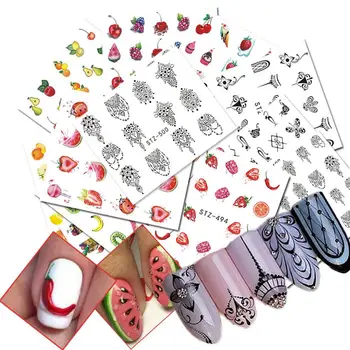 

12Sheets/Set Christmas Nail Stickers Colorful Fruits Nail Art Transfer Sticker Flower Geometric Manicure Wraps Decor