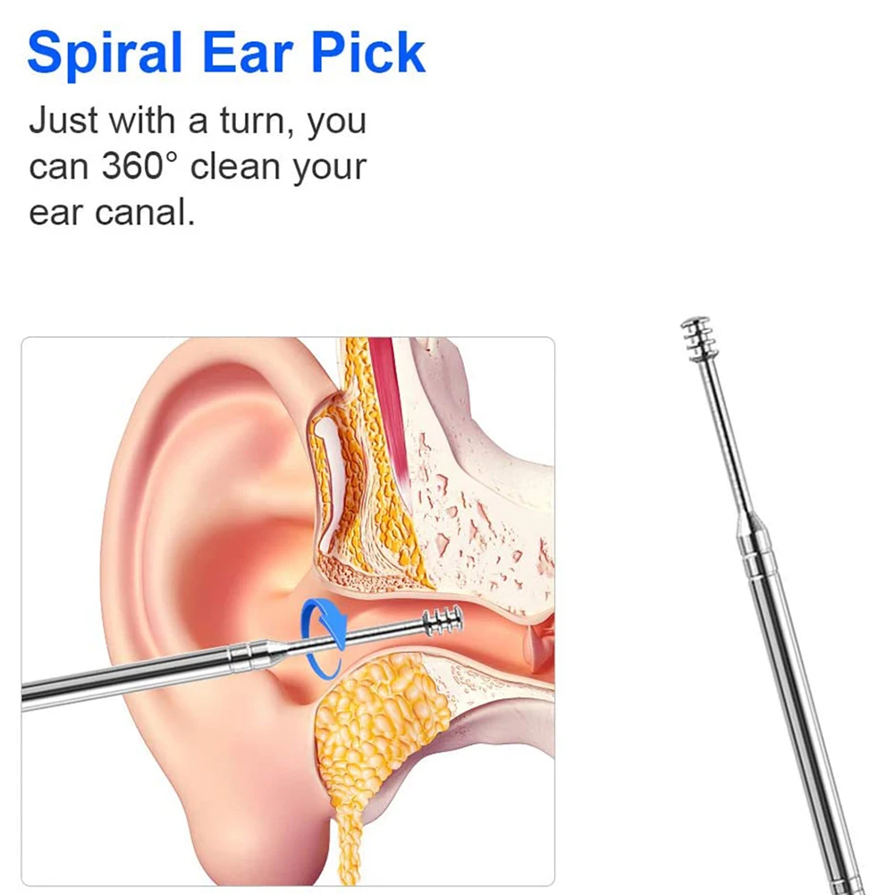 6PCS Ear Cleaner Wax Removal Tool Earpick Sticks Earwax Remover Curette Ear Pick Cleaning Ear Cleanser Spoon Health Care Earpick