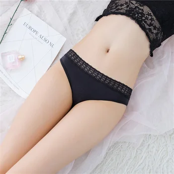 

Pure cotton breathable ladies thong seamless sexy lace waistband comfortable ladies underwear new products 182