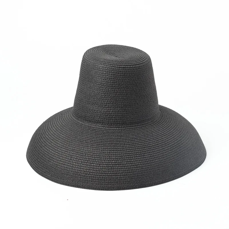 

European And American Style Retro Tall Crown Big Brim Papyrus Bowler Hat Stage Catwalks Concave Modeling College Style Sun-resis