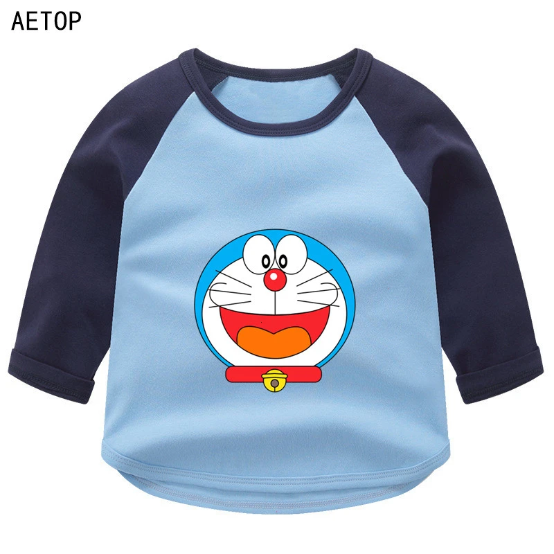 Doraemon, летние топы с круглым вырезом для мальчиков и девочек, цветная футболка с длинными рукавами Детская футболка с рисунком для малышей - Цвет: as picture