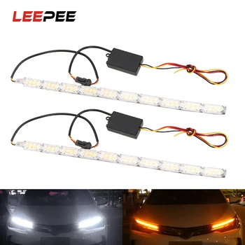 

LEEPEE 1 pair DRL LED Daytime Running Strip Light Flexible Headlight Car Crystal Eyes Flow Turn Signals Day Lamp Signal Lamp