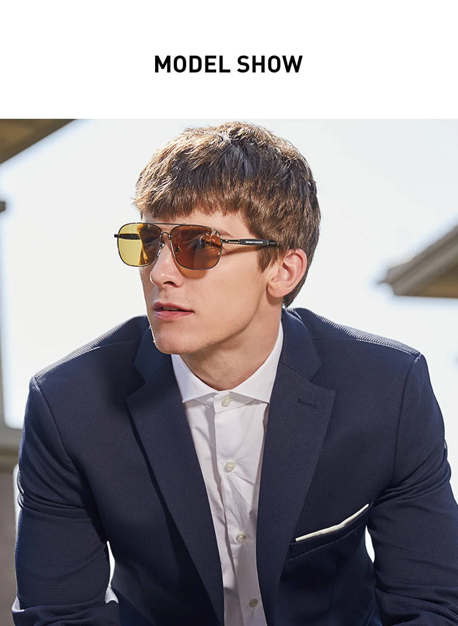 CAPONI Night Vision Sun Glasses Men Square Driving Vintage Eyewear Fashion Design Yellow Lenses Polarized Sunglasses BSYS10001