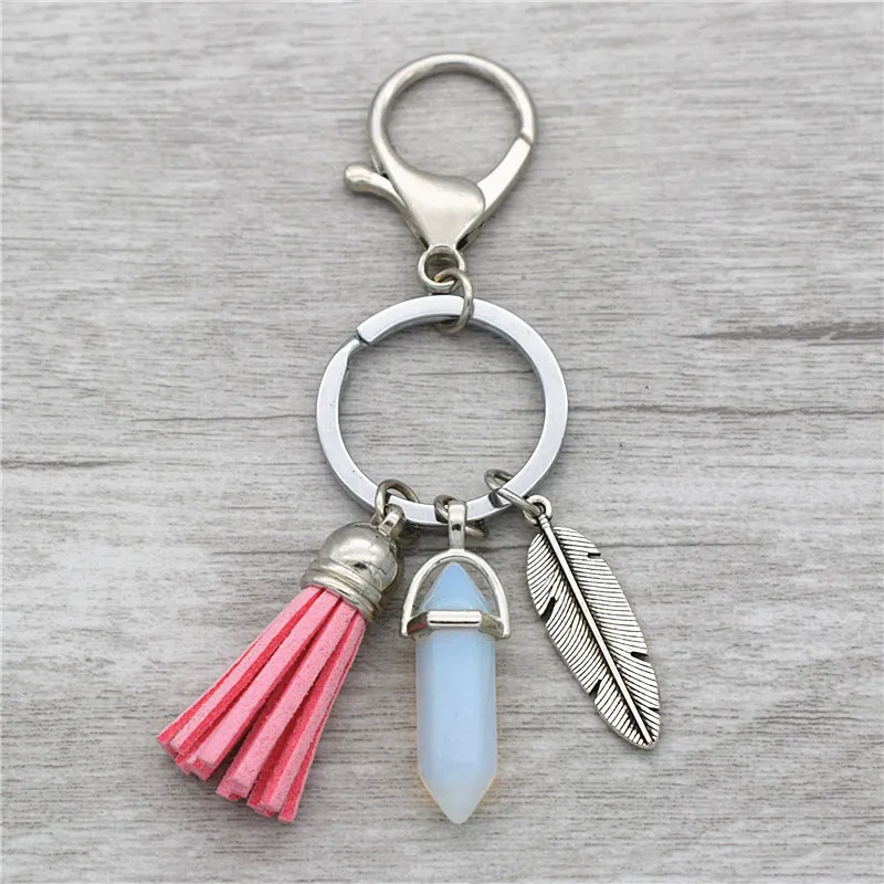

10pcs/lot Wholesale Leaf Tassel Keychain Natural Stone Car Key Chain Boho Jewelry Keyring Bag Charm Women Keys Accessories