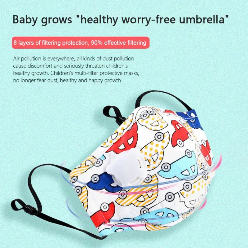 Children Mask With Breath Design Replaceable Filter Anti Dust Mouth Mask PM2.5 Respirator Kids Masks