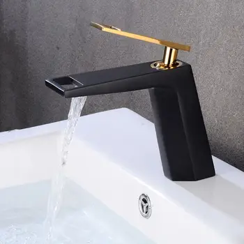

Basin Faucet Tap Black Single Handle Hollow Shape Hole Deck Mounted Wash Hot Cold Mixer Bathroom Kitchen Sink 425D