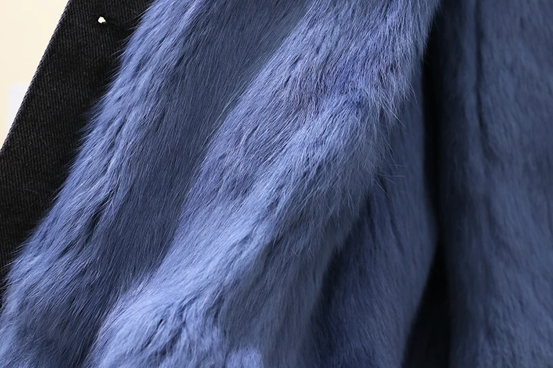 Зимняя куртка из натурального Лисьего меха, женское теплое Стеганое пальто, съемная подкладка из натурального кроличьего меха, женские утепленные джинсовые куртки, теплые парки