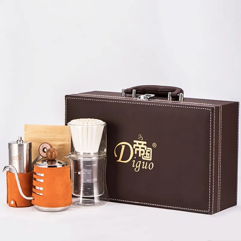 

Coffee Makers Coffee Grinder Hand Punch Coffee Pot Suit Drip Filter Cup Fine Mouth Pot Grinder Gift Box Coffee Appliance