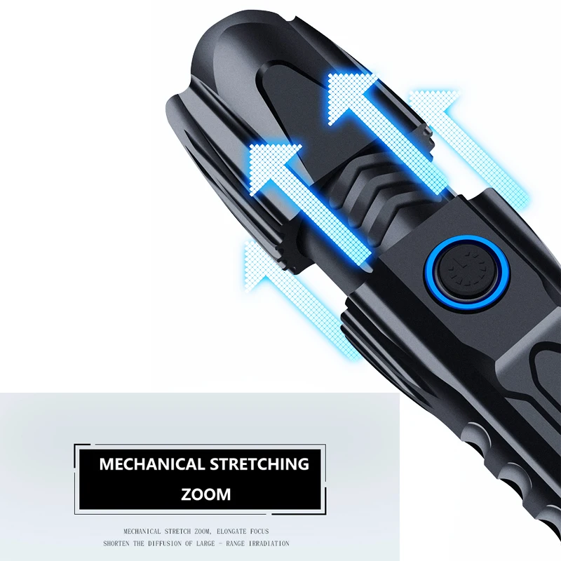 US $19.35 ZK20 Dropshipping XHP90 LED Flashlight Telescopic Zoom USB Charging Tactical 26650 Hunting Flashlights With Bottom Attack Cone