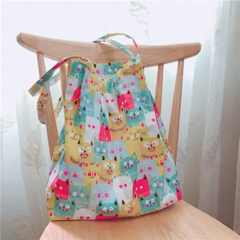 

[The Butterfly Cloth] Adorable Cat Digital Printing Canvas Bag Thin Strips Shoulder Bucket Bag