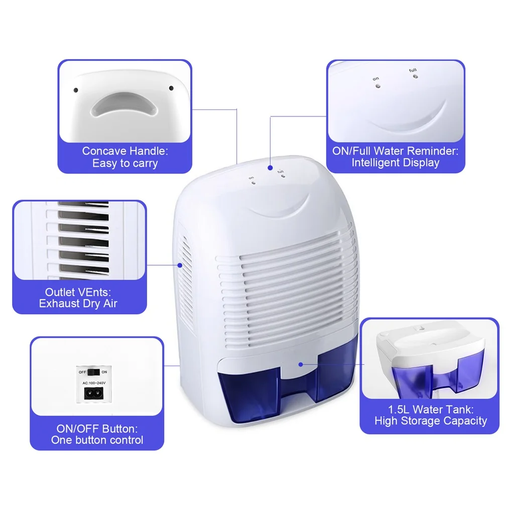 Household Removable Quiet Thermo-Electric Dehumidifier 1500ml for Room Cupboard Basement Attic Stored Boat RV Antique Car