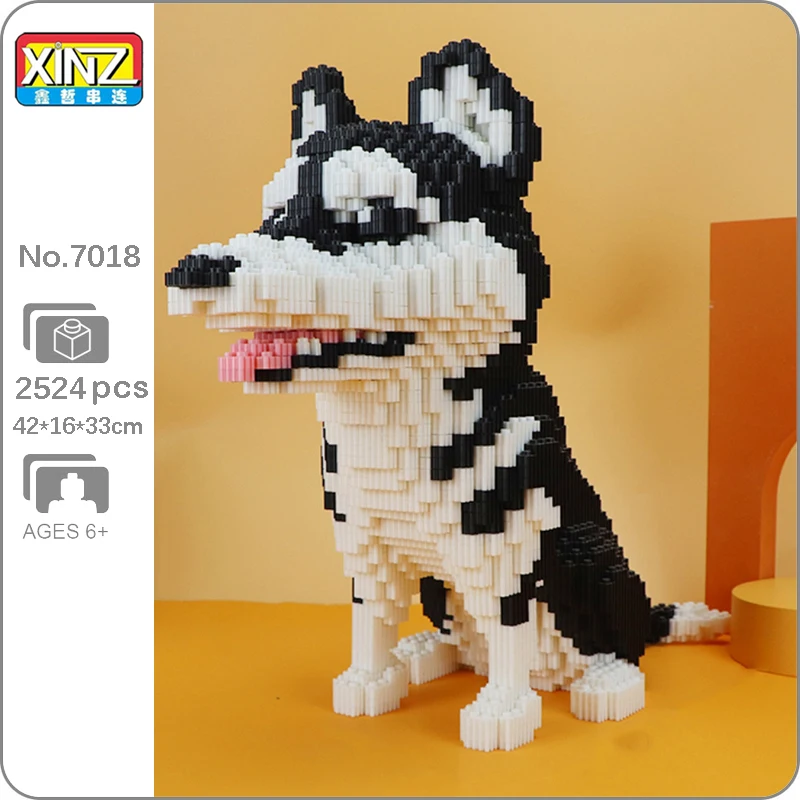 

XZ 7018 Animal World Cartoon Siberian Husky Dog Sit Pet 3D Model DIY Mini Magic Blocks Bricks Building Toy for Children no Box