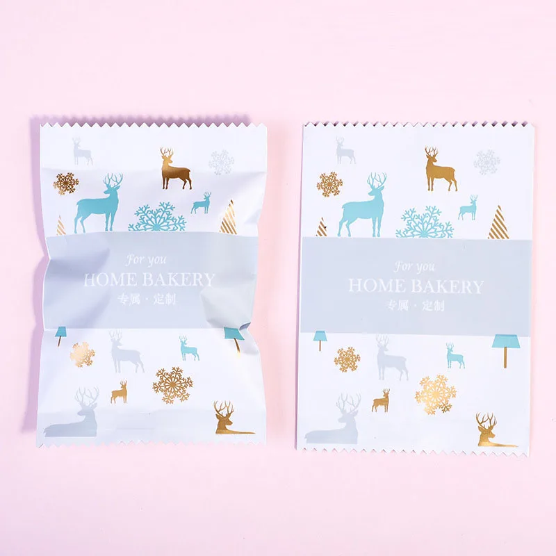100pcs Christmas DIY Handmade Nougat Candy Packaging Bag Transparent Splicing White Frosted Golden Reindeer Snowflake Goodie | Дом и сад