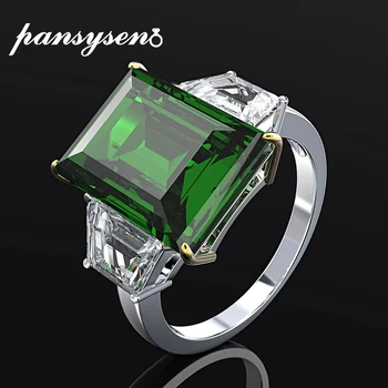 

PANSYSEN Top Quality Vintage Emerald Silver Rings for Women Pure 925 Sterling Silver Gemstone Anniversary Fine Jewelry Ring Gift