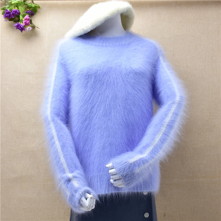 Wanita Wanita Pendek Berbulu Berbulu Mink Kasmir Rajutan Lengan Panjang Pullover Longgar Angora Rabbit Bulu Musim Dingin Baju Pullover Aliexpress