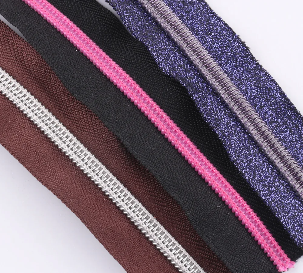 5meters No 5# Colorful Zipper Tape Leather Zipper Head Nylon Tape Zip Coil Zippers Tailor DIY Universal Zipper Replacement Kit