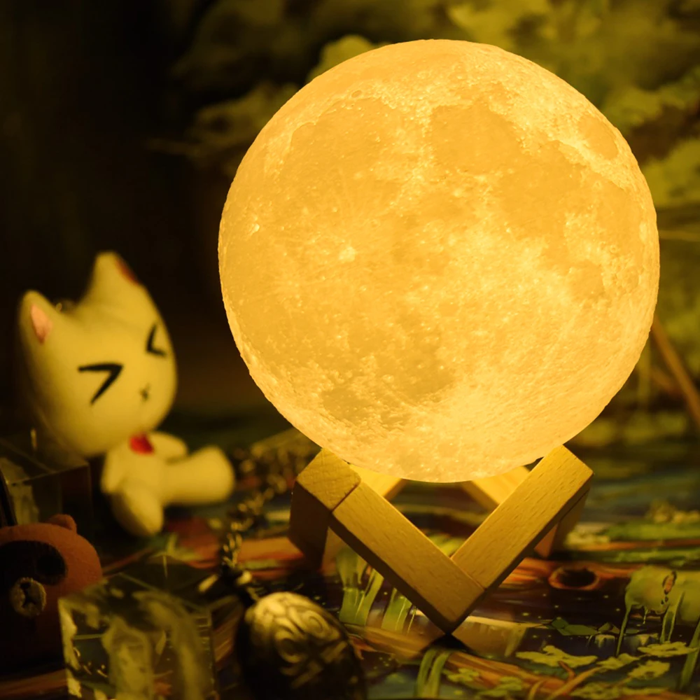 Rambery moon лампа 3d принт ночник перезаряжаемый 3 цветной кран управления огни 16