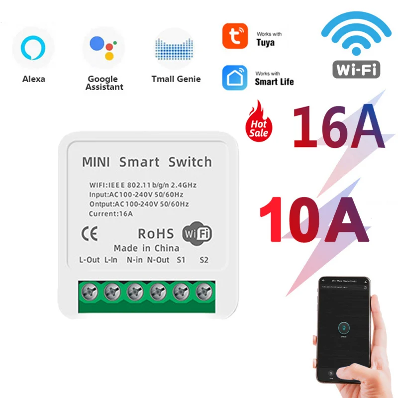 Мини Tuya Wi-Fi для переключателя сделай сам поддерживает 16/10A 2 Way Управление Модуль