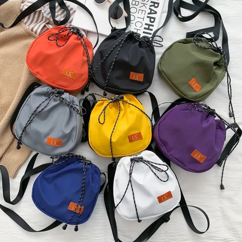 

Small Bucket Bag Women's 2019 New Style Drawstring Drawstring Bag Small Cloth Bag Oxford Cloth Lightweight Shoulder Oblique Bag
