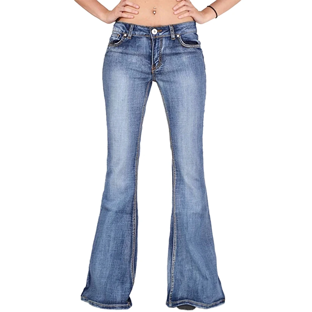 Женские модные джинсовые расклешенные джинсы с высокой талией, новинка, повседневные обтягивающие джинсы с широкими штанинами, женские свободные длинные штаны на пуговицах - Цвет: light blue