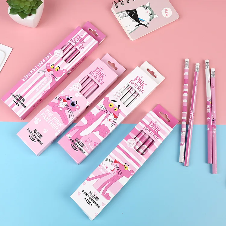12Pcs/Set Cute Kawaii Cartoon Pink Panther Pencil HB Sketch Items Drawing Stationery Student School Office Supply for Kids Gift