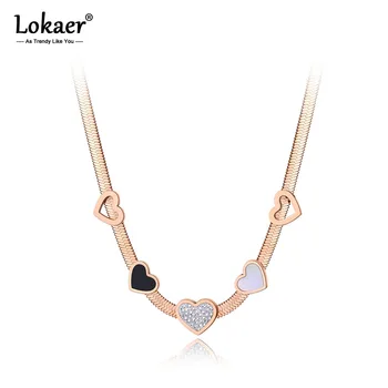 

Lokaer Original Design Stainless Steel Lovely Heart Charm Necklace Bohemia CZ Crystal Pendant Box Chain Jewelry For Women N20046