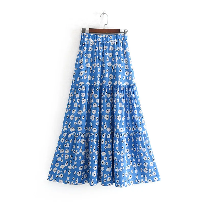 

2019 Western Style Spring And Summer WOMEN'S Dress New Style Elastic Waist Pleated Printed Skirt