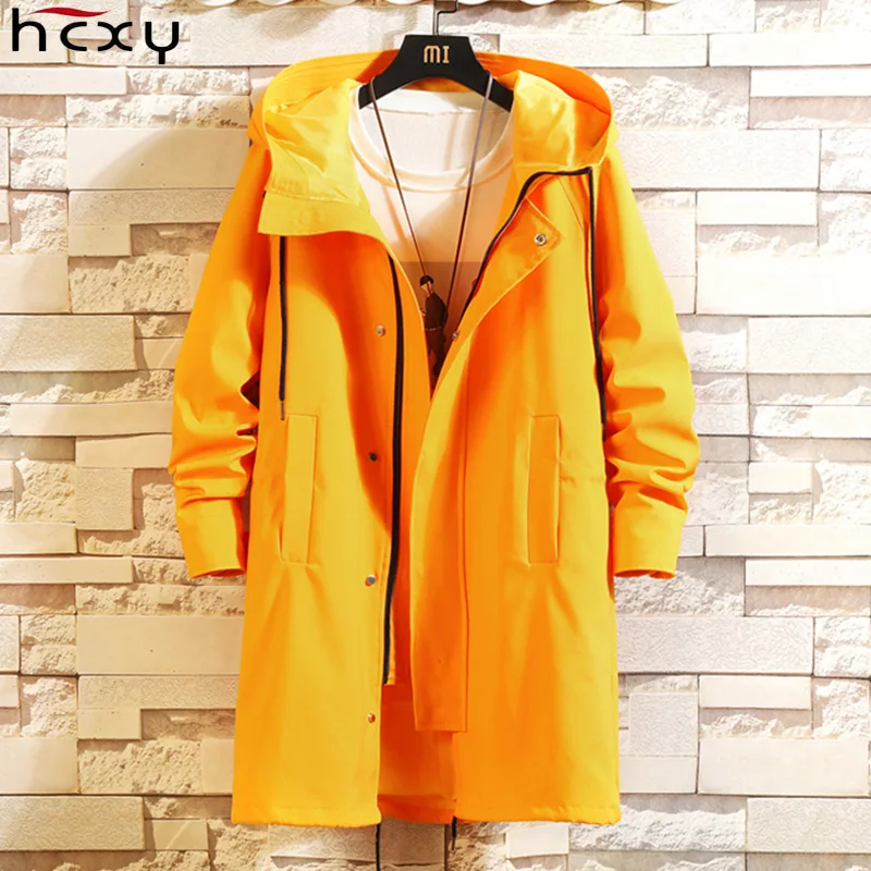 

HCXY Men's Coat Boyes shelter Long Jacket Men 2019 Elegant Coats Black Hooded Windbreaker Man Loose Men's Overcoat Trench 6XL