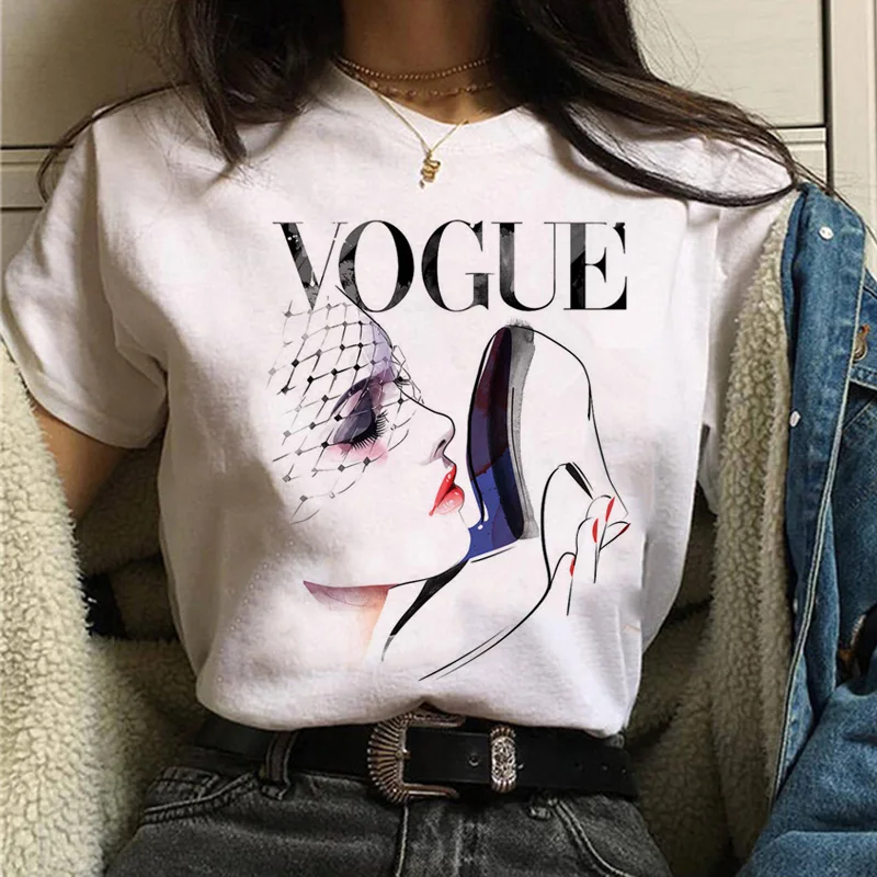 Женская рубашка Vogue Принцесса печать футболка Мода 90s Harajuku с коротким рукавом Футболка ulzzang девушка уличное платье рубашка футболка