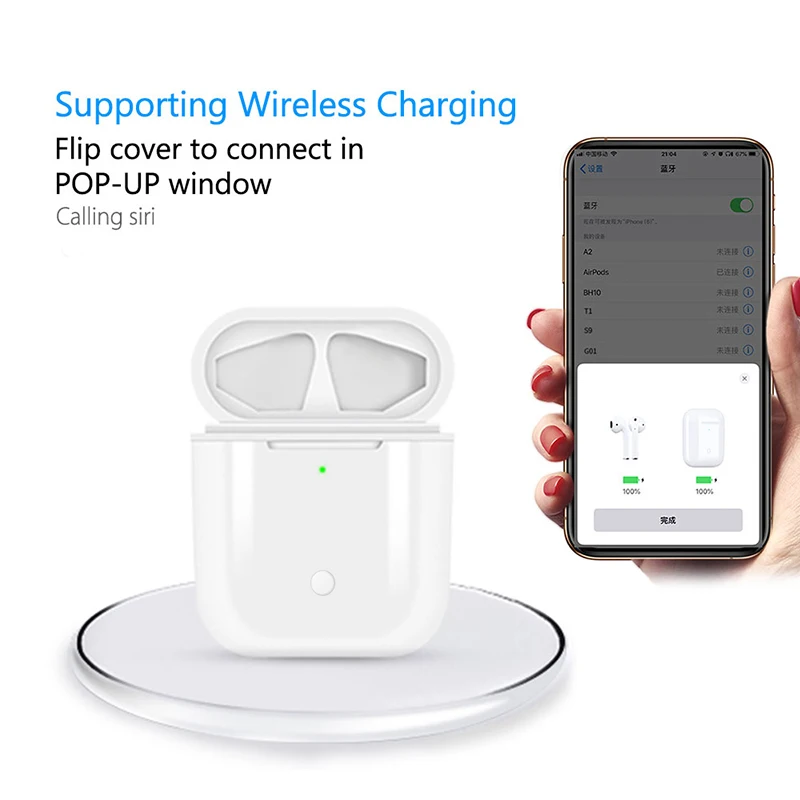 Tanie Bezprzewodowa wymiana obudowy ładowania Qi dla Airpods 450Mah ładowanie Bluetooth z parowaniem Pop up Windows dla Airpods Pod strąkami 1 2