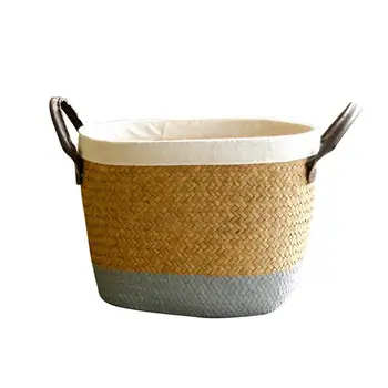 

1PC Storage Basket Multifunction Weave Double Handle Container Storage Basket Desktop Organizer for Laundry Home Room
