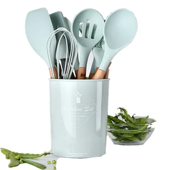 

1/9/11Pcs Silicone Cooking Utensils Set Non-stick Spatula Shovel Wooden Handle Cooking Tools Set with Storage Box Kitchen Tools