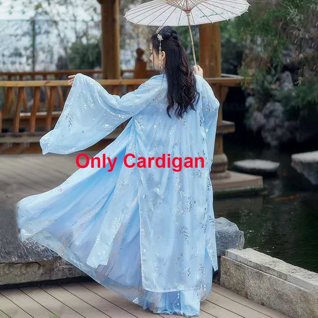 Summer Chinese Hanfu Princess Dress Women Fairy Folk with Kimono Female Dance Oriental Costume Chinese Clothes cardigan