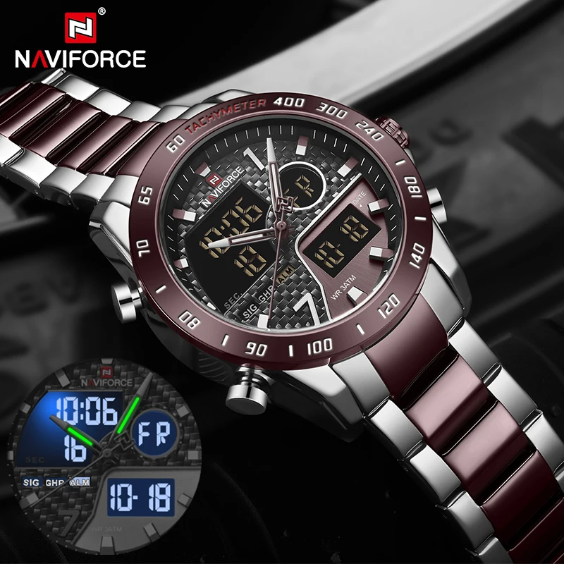 NAVIFORCE Men Digital Watch LED Sport Military Mens Quartz Wristwatch Male Luminous Waterproof Cloc