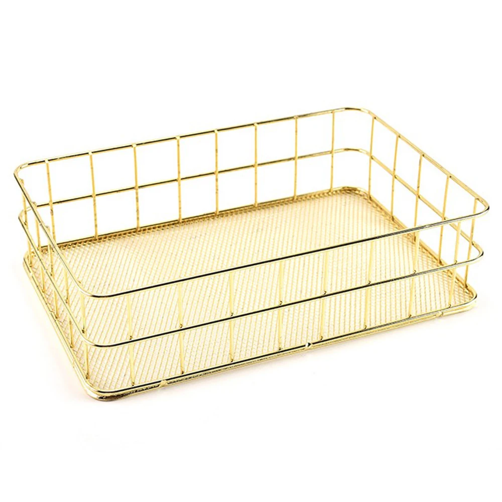 gold rectangle Из розового золота, для ванной полки металлическая корзина из проволоки косметический Органайзер держатель Офис стол для туалетных принадлежностей коллекция Nordic Стиль - Цвет: gold rectangle