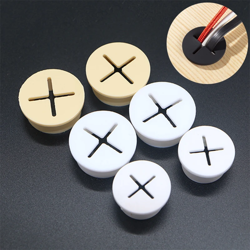 Desk Cord Grommet Flexible Silicone Cable Hole Cover Wire Organizer Cable Pass Through Round Gasket White Yellow Black