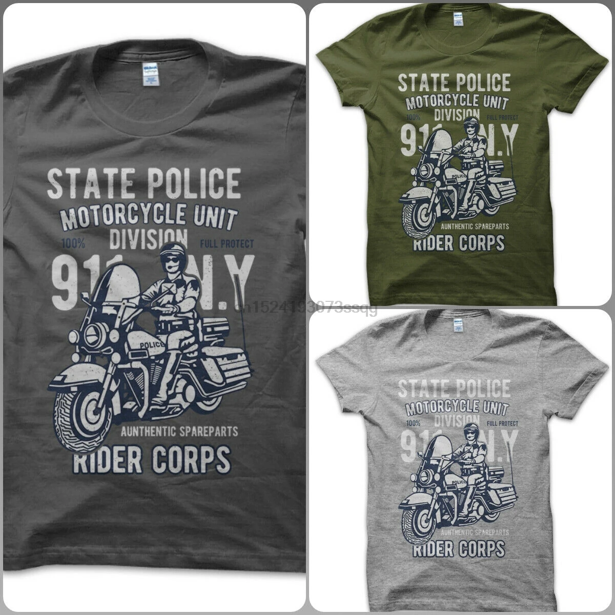 T-Shirt Maglietta Police Motorcycle Unit Chips Polizia US Army Military Militare |