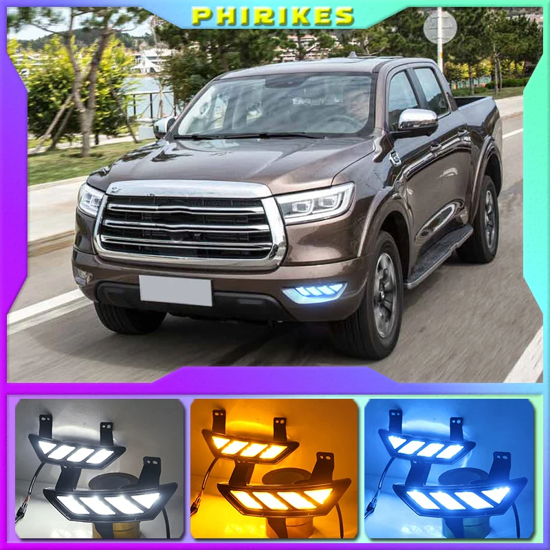 

1 Pair For Great Wall POWER PEAK PERFECT 2019 2020 Car LED Daytime Running Lights with Turn Signal Yellow Style 12V DRL