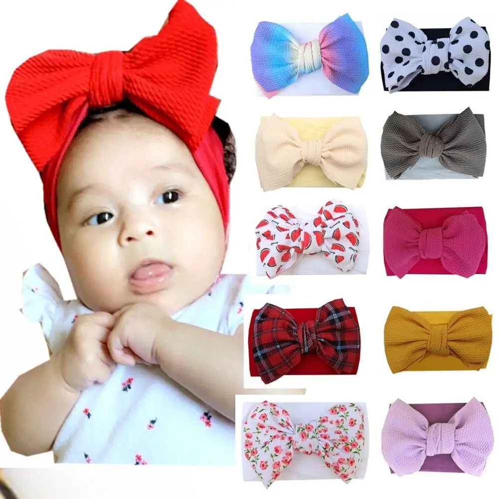 Bulk 30pc Newborn Large Bow print Headwrap Baby Girl Fabric Messy Bow