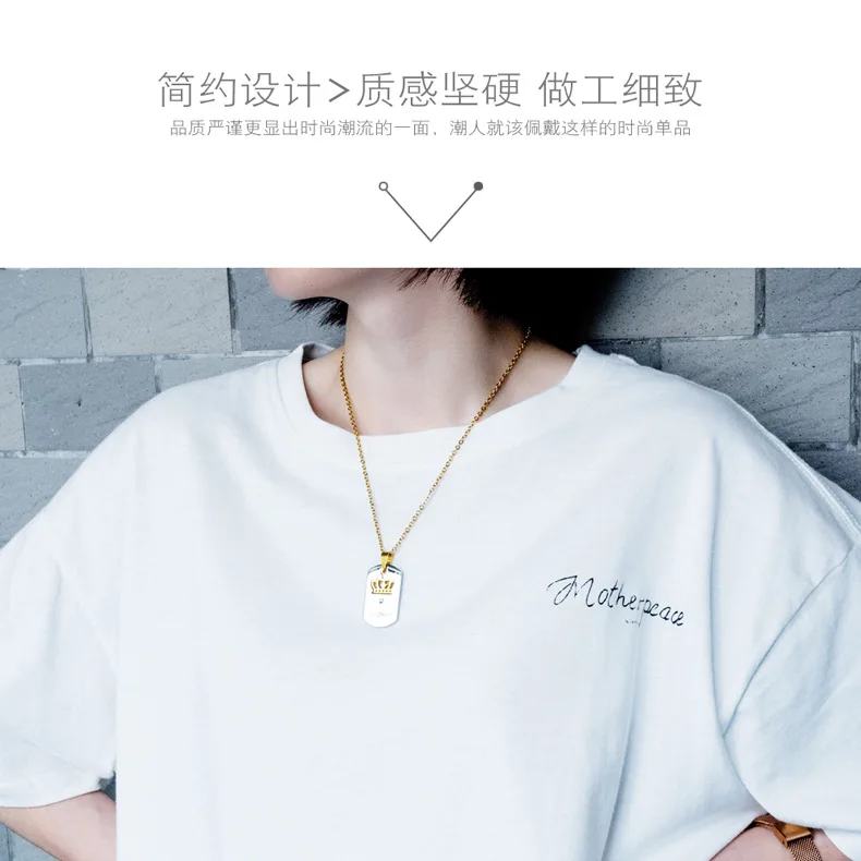 Trend INS Titanium Steel Accessories Cross Border Hot Sales Her KING His Queen Crown Couples Square Tag Necklace