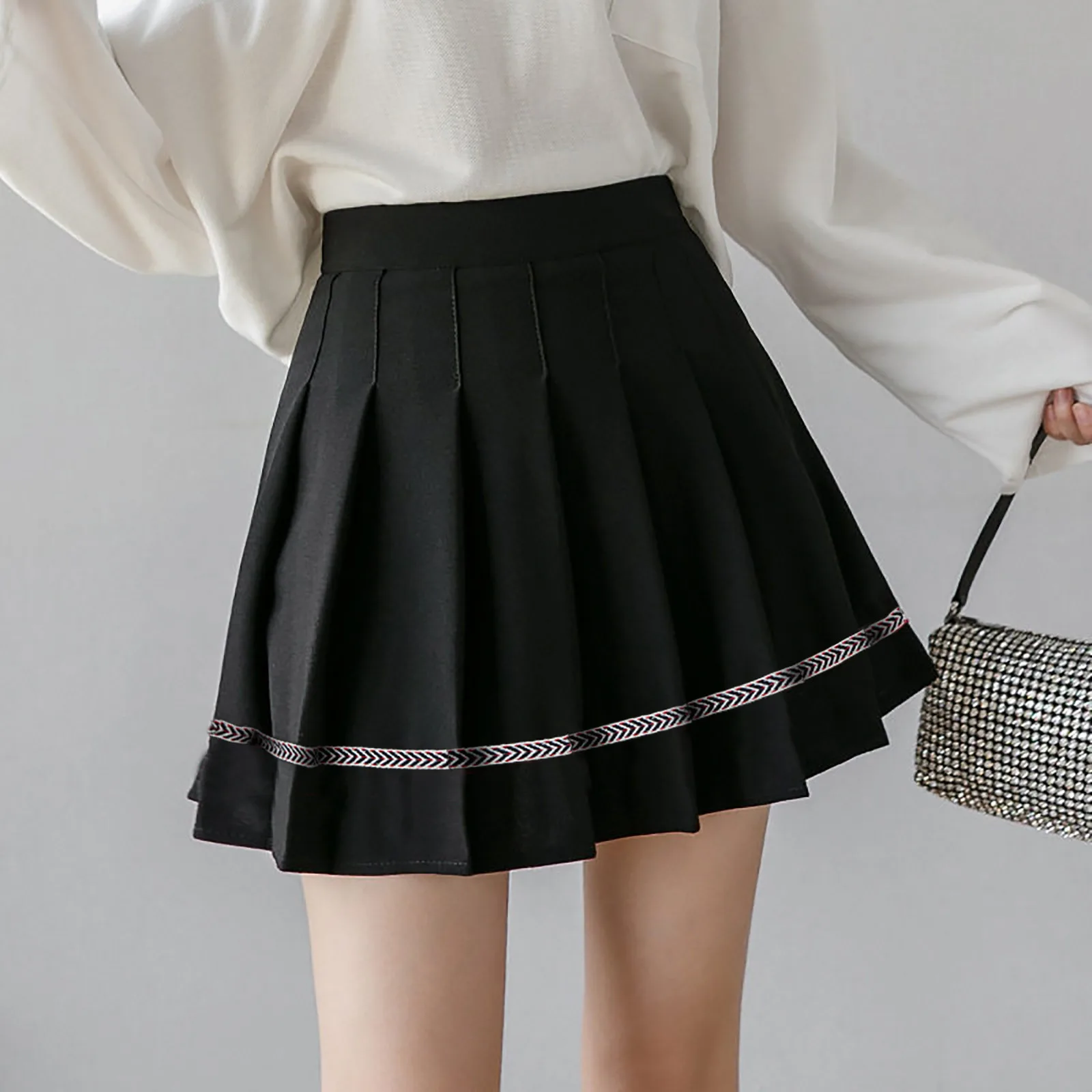 Faldas Coreanas Women Mini Skirts Fashion High Waist Pleated Slim Solid A-line Skirt Юбки Женские Falda Mujer Stitching Skirts 1