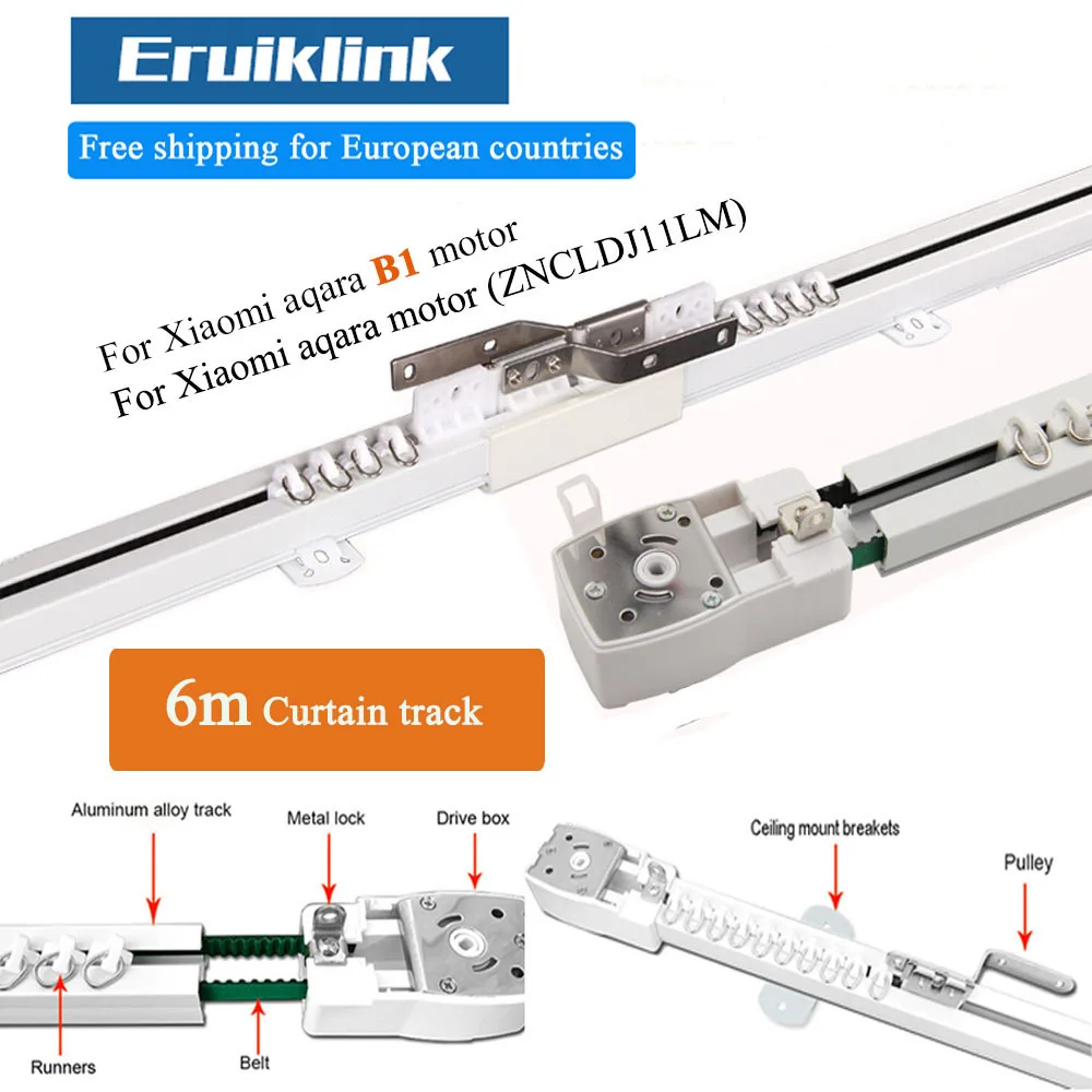 

6m Customizable Super Quite Curtains rail for xiao mi smart home, Electric Curtain Track for Xiaomi aqara B1 motor/Dooya motor