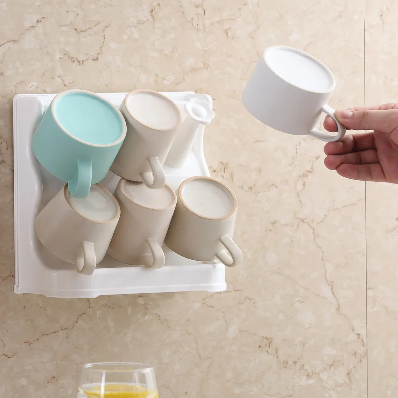 Kitchen Rack Plastic Drain Cup Holder Creative Home Desktop Wall-mounted Water Cup Organizer Rack Kitchen Accessories Organizer