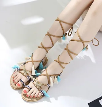 

Flat Sandal Shoe Sandals Sexy Ankle Strap Summer Heels 2020 Women's All-Match Tassel Flower Female Sale Comfort Block Sandals